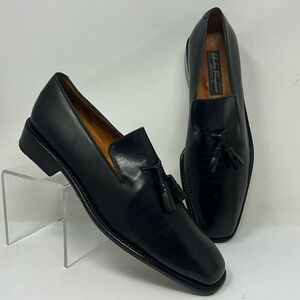Men’s Salvatore Ferragamo Sz 7.5 Smooth Black Leather Handmade Slip On Loafers